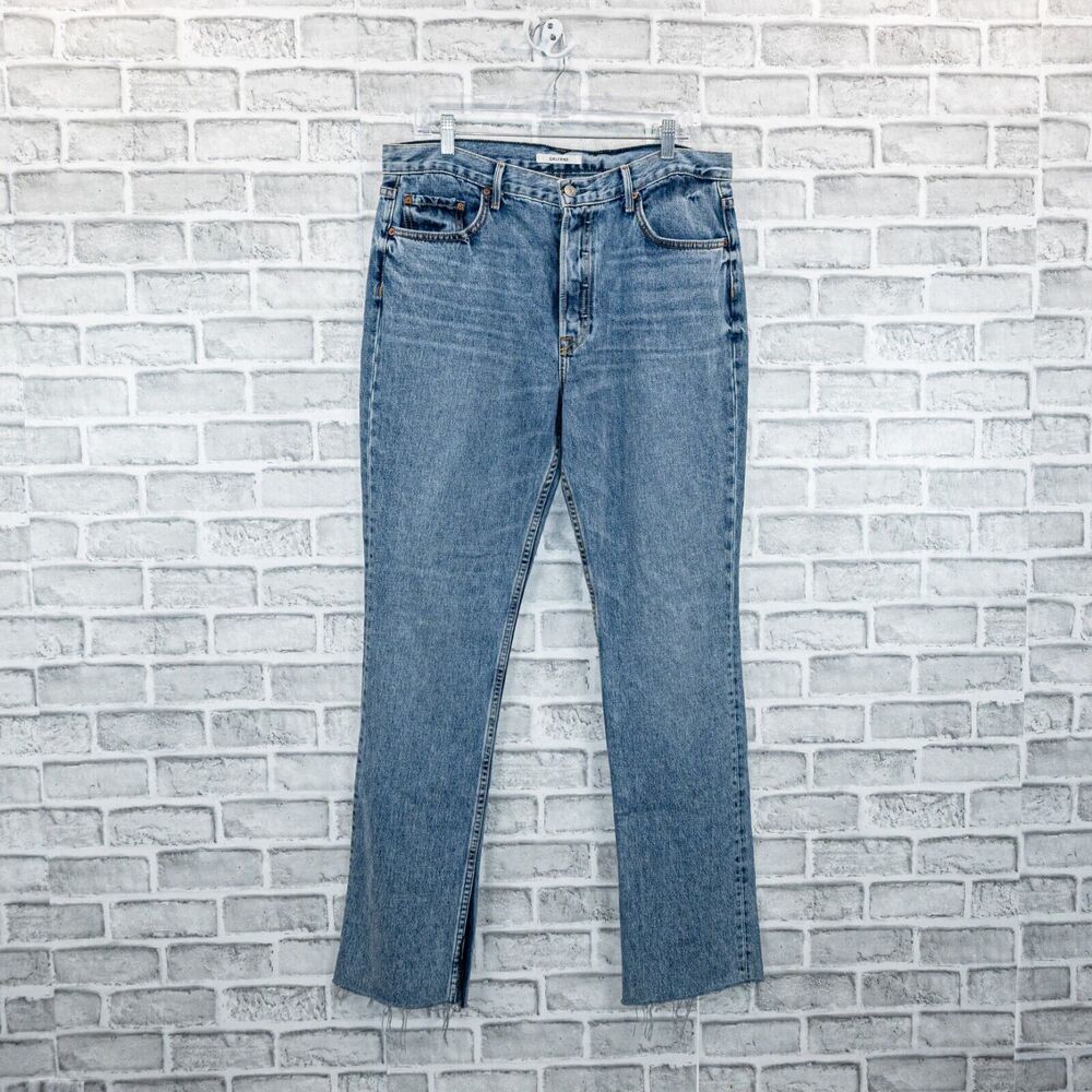GRLFRND Denim Addison High Rise Split Boot Jeans in blue touch the floor sz 32
